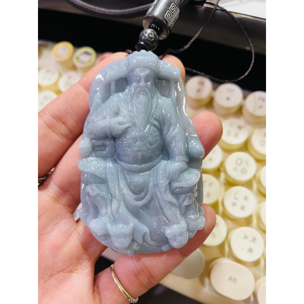天然A貨緬甸玉 細潤藍紫五府千歲池府王爺翡翠玉牌 水潤過底滿色 有份量大器牌型-細節圖9