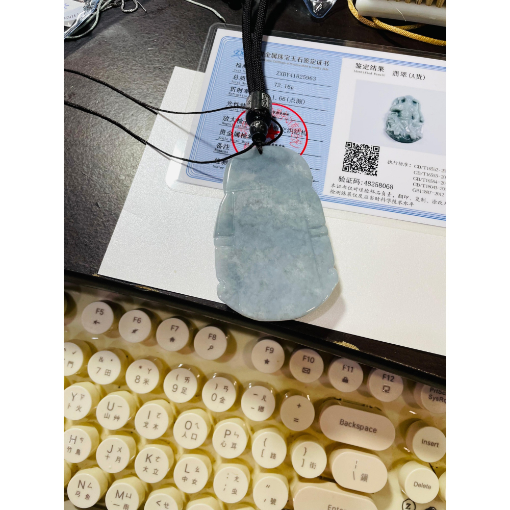 天然A貨緬甸玉 細潤藍紫五府千歲池府王爺翡翠玉牌 水潤過底滿色 有份量大器牌型-細節圖11