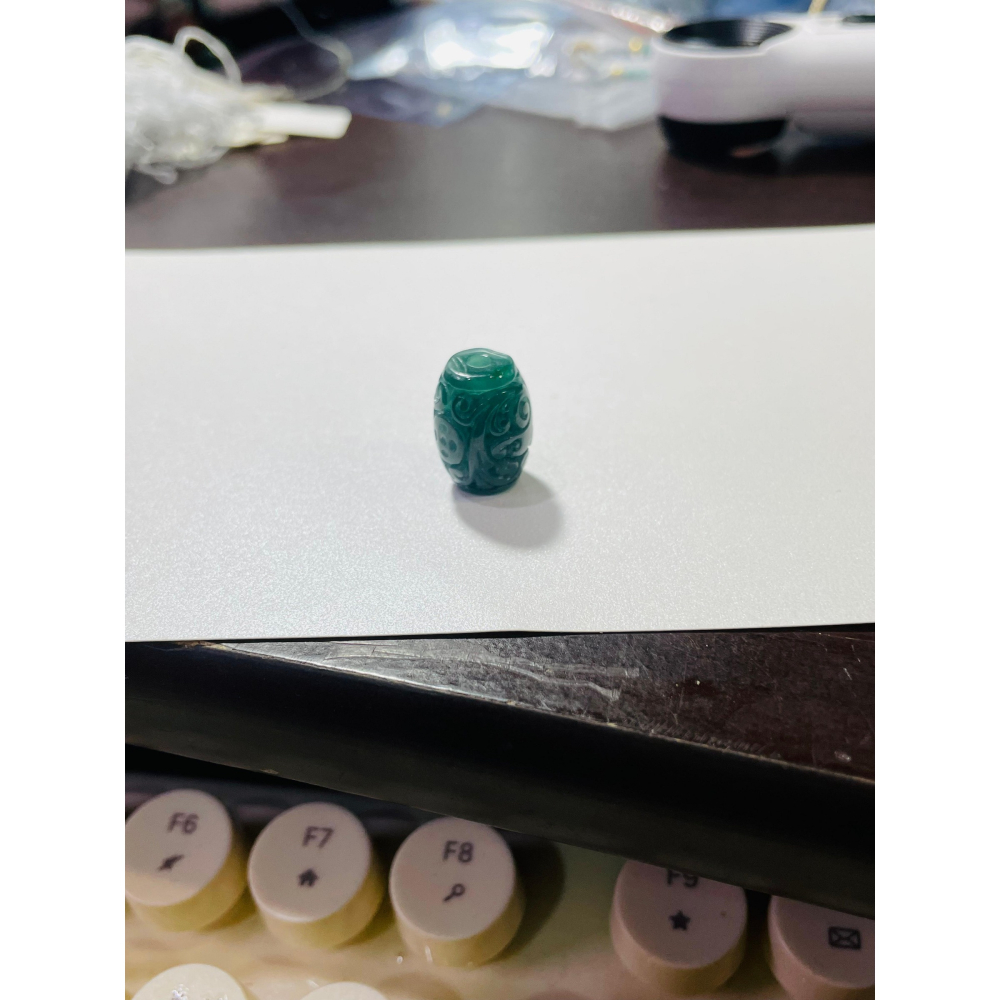 天然A貨翡翠 高質量 冰潤危藍12.5mm鳳凰于飛翡翠桶珠/頂珠 膠潤滿色底裝 精緻仿古鳳紋雕-細節圖11