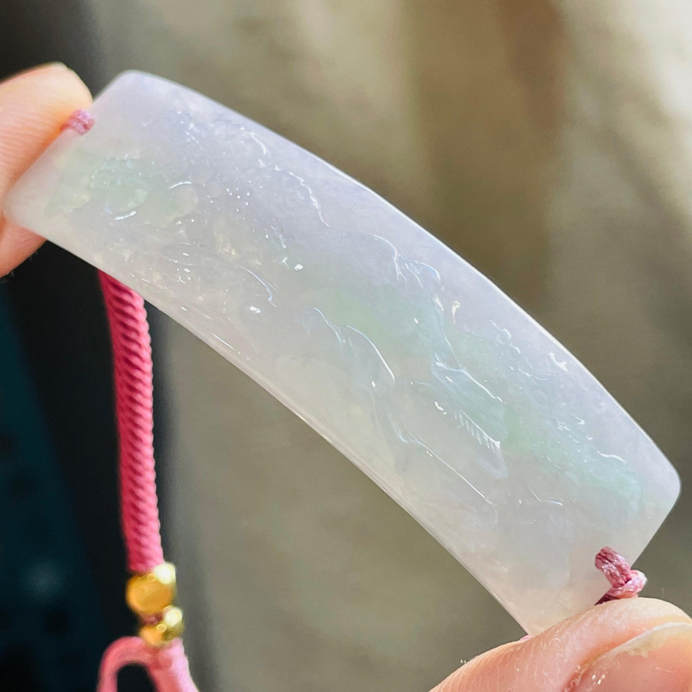 天然A貨緬甸玉 冰粉春彩繁花似錦翡翠山水手牌/手鍊15CM手圍可調 粉嫩紫 綠鮮亮 整塊色滿透手影-細節圖2