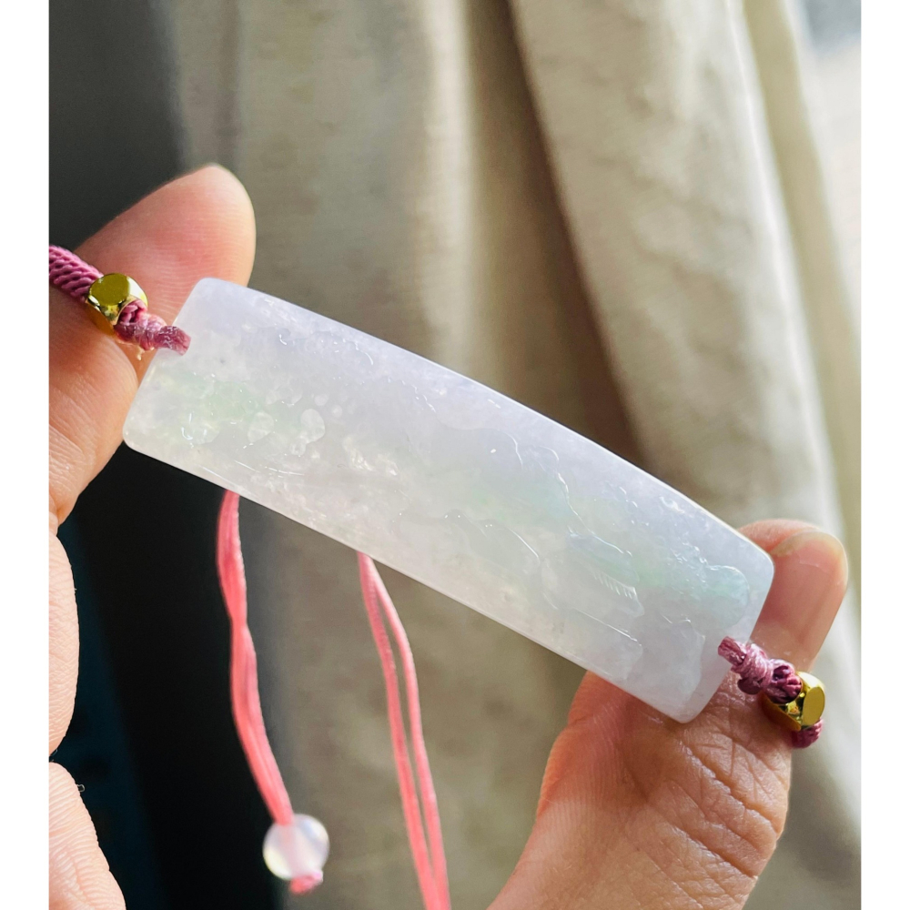 天然A貨緬甸玉 冰粉春彩繁花似錦翡翠山水手牌/手鍊15CM手圍可調 粉嫩紫 綠鮮亮 整塊色滿透手影-細節圖3