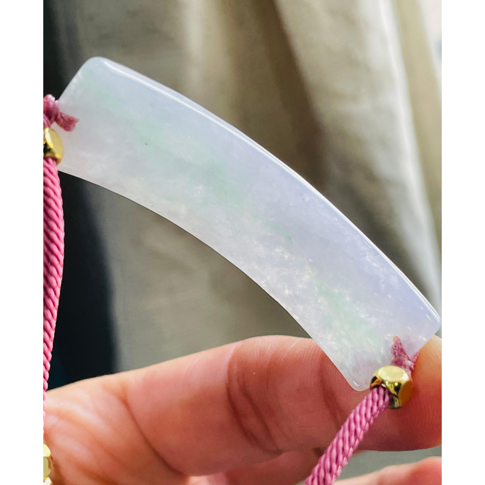 天然A貨緬甸玉 冰粉春彩繁花似錦翡翠山水手牌/手鍊15CM手圍可調 粉嫩紫 綠鮮亮 整塊色滿透手影-細節圖6