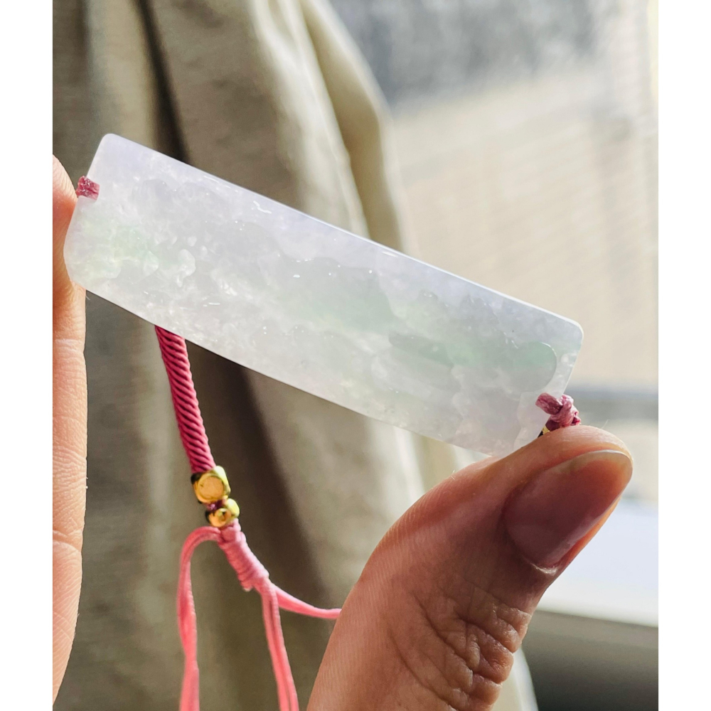 天然A貨緬甸玉 冰粉春彩繁花似錦翡翠山水手牌/手鍊15CM手圍可調 粉嫩紫 綠鮮亮 整塊色滿透手影-細節圖7