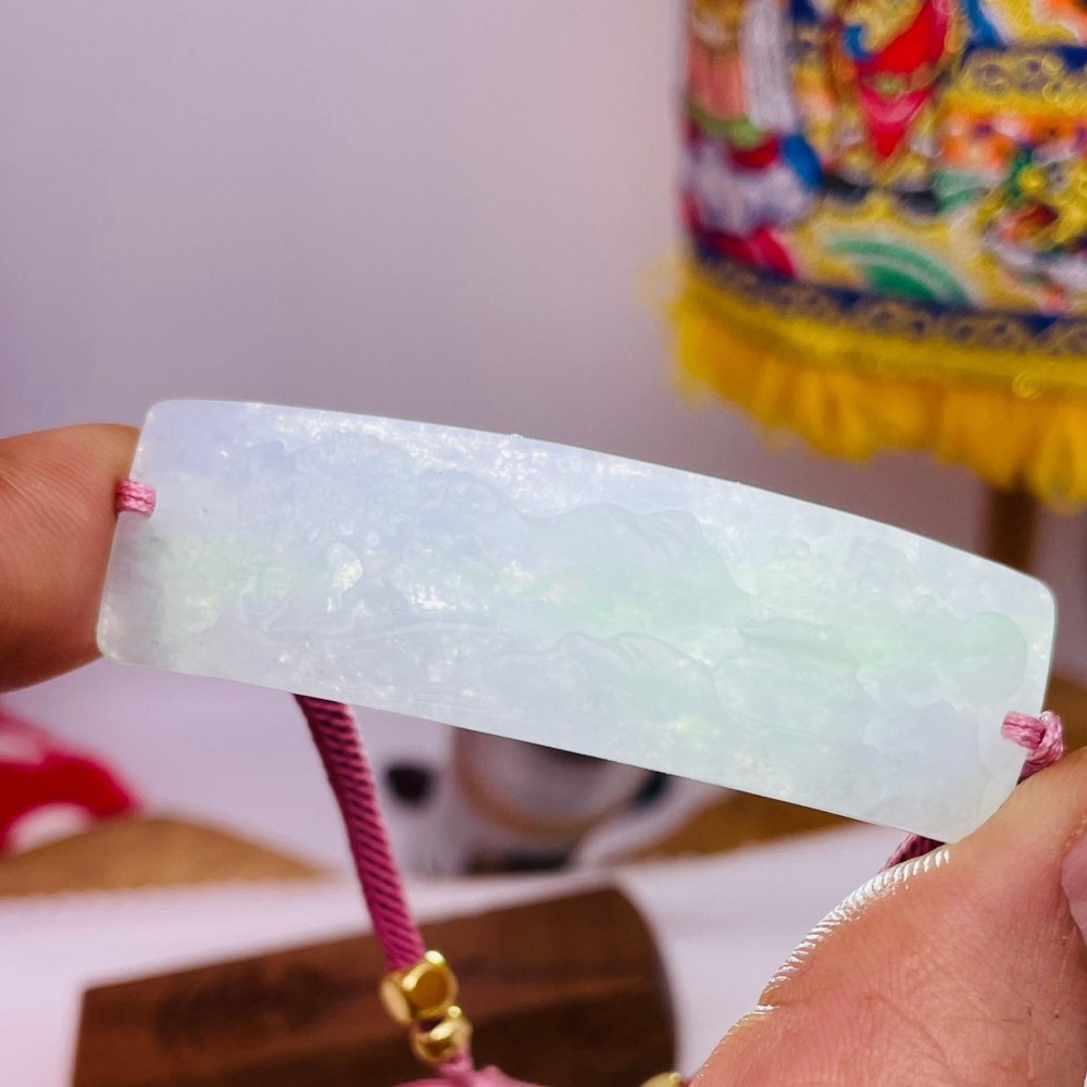 天然A貨緬甸玉 冰粉春彩繁花似錦翡翠山水手牌/手鍊15CM手圍可調 粉嫩紫 綠鮮亮 整塊色滿透手影-細節圖9