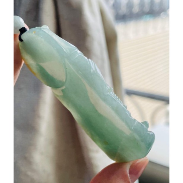 天然A貨緬甸玉 冰膠油綠俏黃韋馱(偉陀)菩薩翡翠大佛牌 起冰帶膠滿綠底色 俏一抹黃 精開莊嚴法像-細節圖6