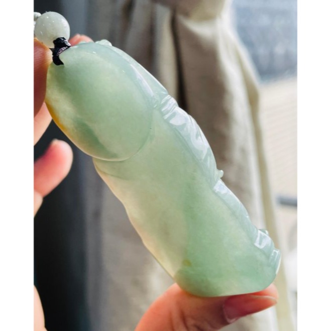 天然A貨緬甸玉 冰膠油綠俏黃韋馱(偉陀)菩薩翡翠大佛牌 起冰帶膠滿綠底色 俏一抹黃 精開莊嚴法像-細節圖7