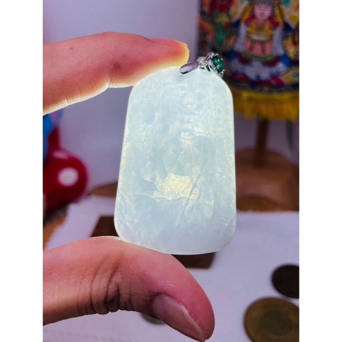 天然A貨翡翠 白冰純色馬到成功翡翠馬牌 色純白起冰透字 方正小牌形 易配戴無壓力-細節圖9