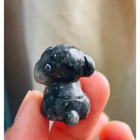 天然A貨緬甸玉 溫潤烏雞全立體泰迪翡翠小擺/掛件 全黑貴賓犬 俏萌臉-細節圖3