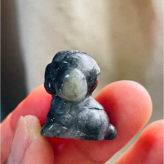 天然A貨緬甸玉 溫潤烏雞全立體泰迪翡翠小擺/掛件 全黑貴賓犬 俏萌臉-細節圖5
