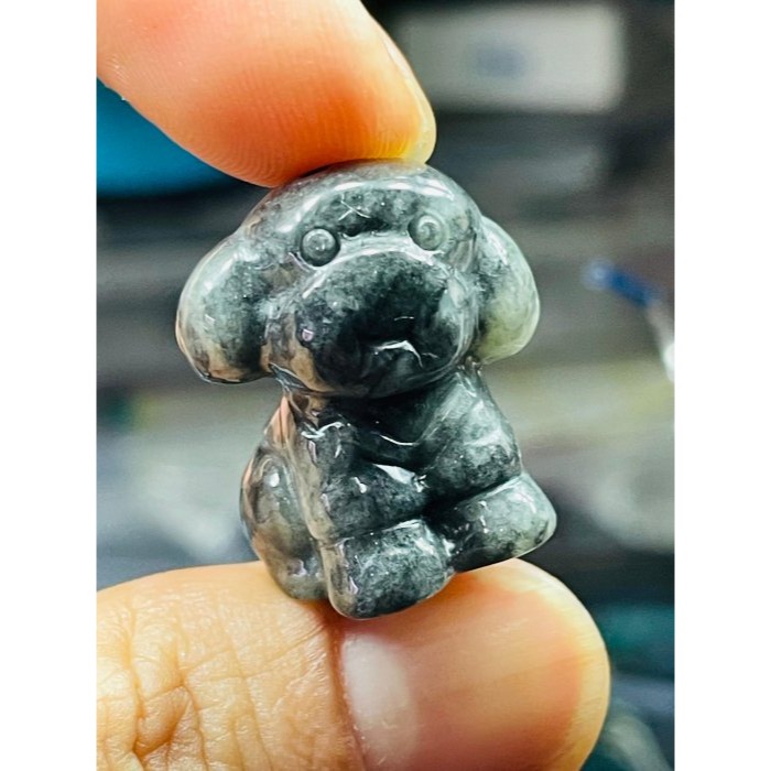 天然A貨緬甸玉 溫潤烏雞全立體泰迪翡翠小擺/掛件 全黑貴賓犬 俏萌臉-細節圖7