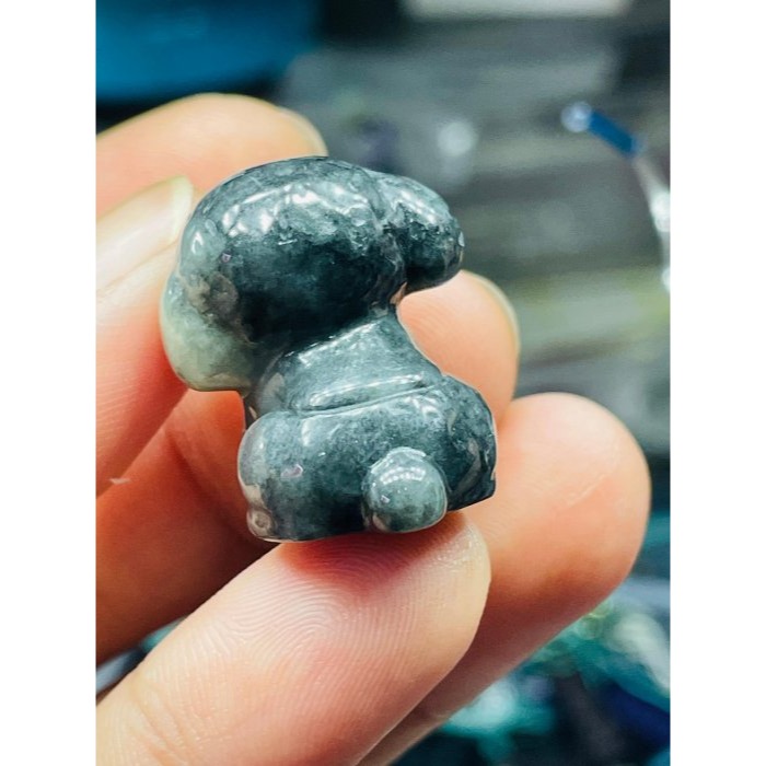 天然A貨緬甸玉 溫潤烏雞全立體泰迪翡翠小擺/掛件 全黑貴賓犬 俏萌臉-細節圖8