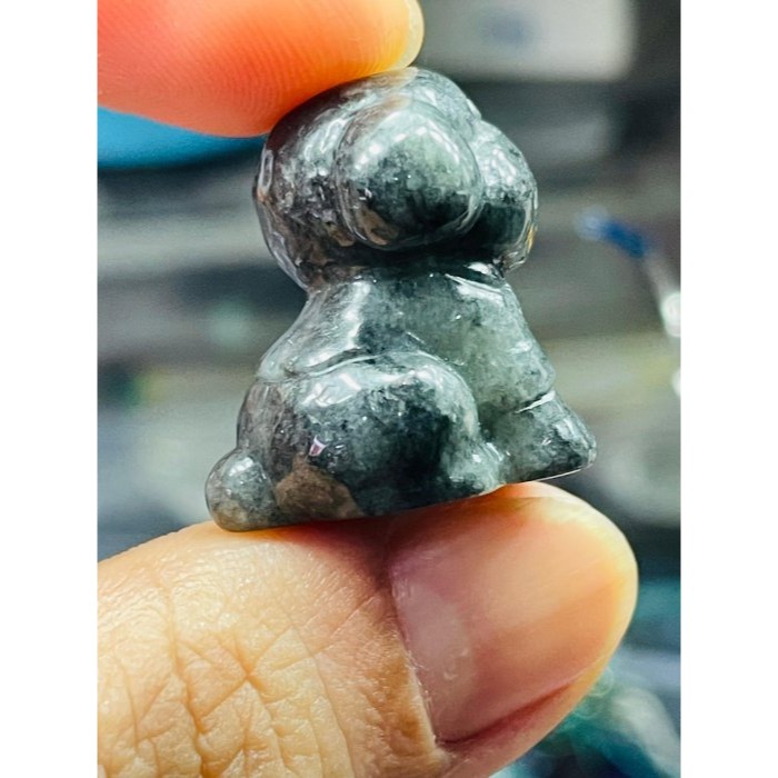 天然A貨緬甸玉 溫潤烏雞全立體泰迪翡翠小擺/掛件 全黑貴賓犬 俏萌臉-細節圖10