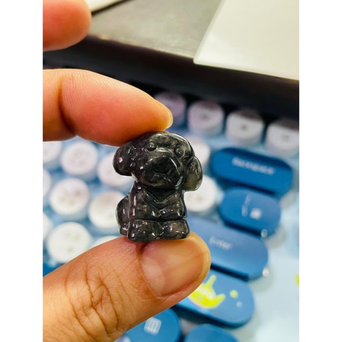 天然A貨緬甸玉 溫潤烏雞全立體泰迪翡翠小擺/掛件 全黑貴賓犬 俏萌臉-細節圖11