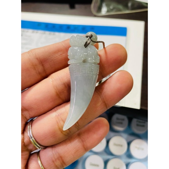 天然A貨緬甸玉 冰潤淡綠底色全立體貔貅龍牙翡翠玉墜 種老細肉好水頭 形飽滿有型-細節圖10