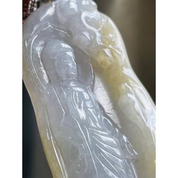 天然A貨緬甸玉 白冰帶灑金阿彌陀佛翡翠佛墜 冰潤帶點粉嫩底色 俏起冰梨黃 一刀切完美佛牌-細節圖2