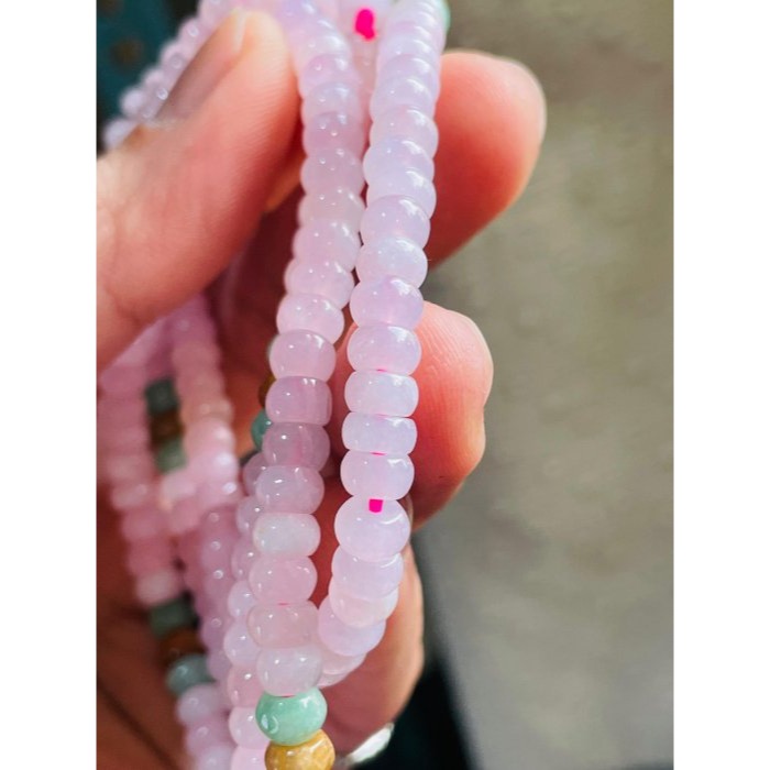 天然A貨緬甸玉 冰種粉色5.3mm算盤珠翡翠項鍊/萬能扣珠鍊 65cm長度 顆顆透繩 完美度95%-細節圖9