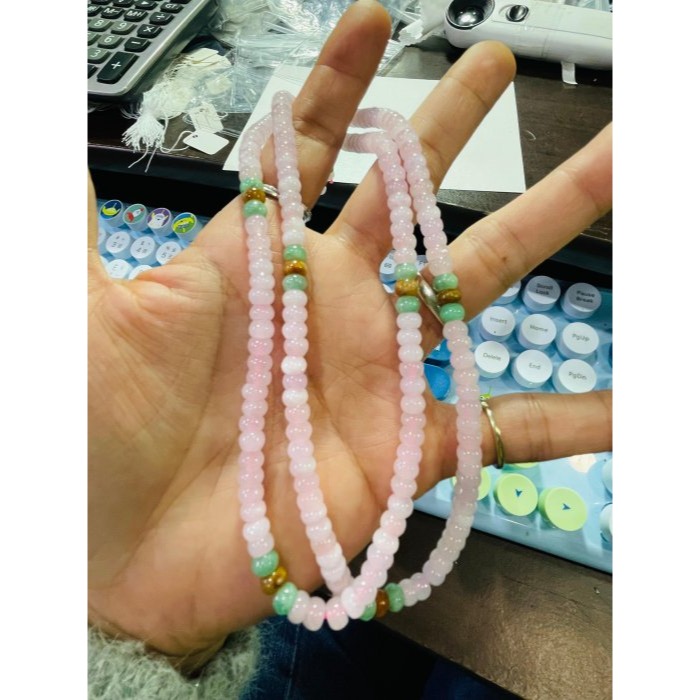 天然A貨緬甸玉 冰種粉色5.3mm算盤珠翡翠項鍊/萬能扣珠鍊 65cm長度 顆顆透繩 完美度95%-細節圖10