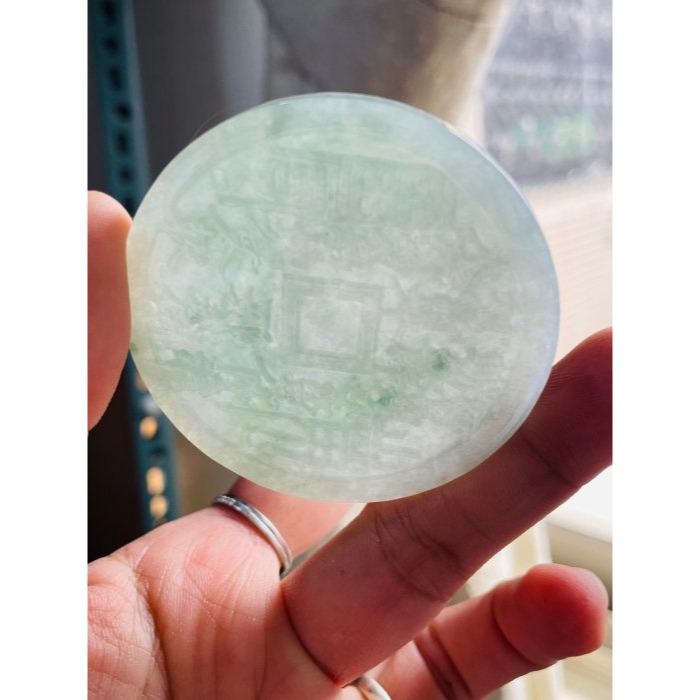 天然A貨緬甸玉 冰潤飄花太上老君急急如律令翡翠八卦玉牌 透手影膠潤底庄 雙面雕 有份量請留意尺寸-細節圖6