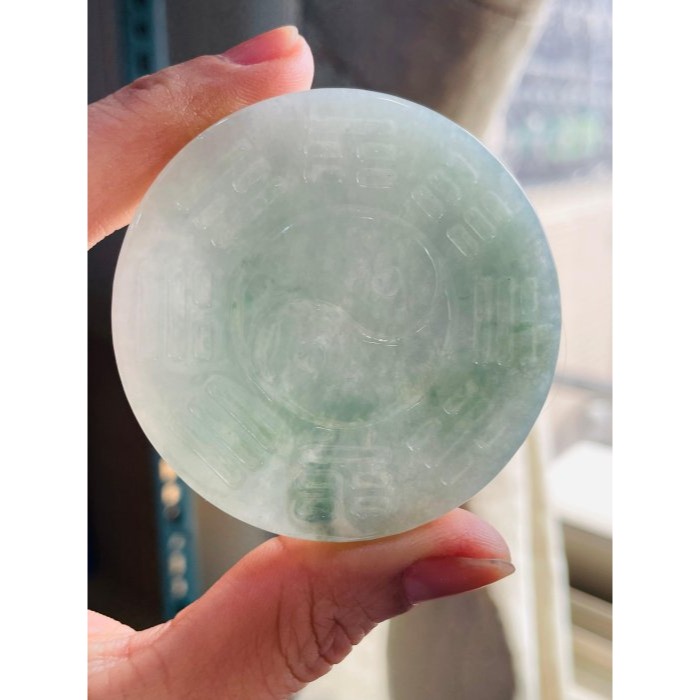 天然A貨緬甸玉 冰潤飄花太上老君急急如律令翡翠八卦玉牌 透手影膠潤底庄 雙面雕 有份量請留意尺寸-細節圖7