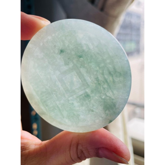 天然A貨緬甸玉 冰潤飄花太上老君急急如律令翡翠八卦玉牌 透手影膠潤底庄 雙面雕 有份量請留意尺寸-細節圖8