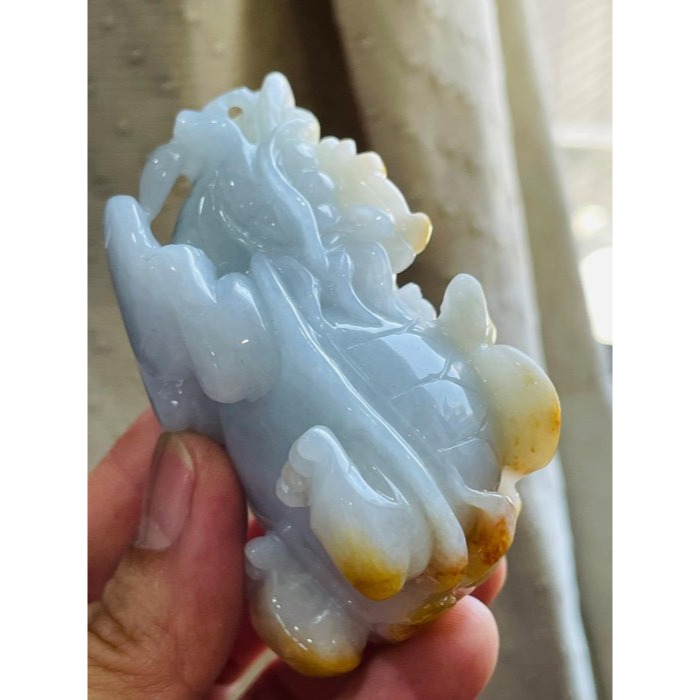 天然A貨緬甸玉 溫潤金黃雙彩手工巧雕代代相傳黃金龍龜翡翠襬件 細潤淡底色肉 黃霧巧雕帶子龍龜-細節圖5