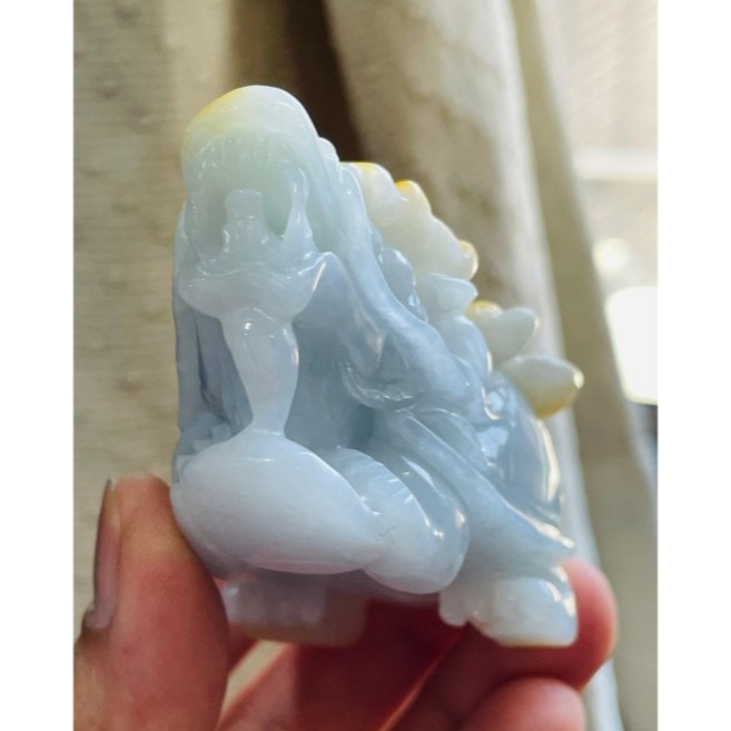 天然A貨緬甸玉 溫潤金黃雙彩手工巧雕代代相傳黃金龍龜翡翠襬件 細潤淡底色肉 黃霧巧雕帶子龍龜-細節圖6