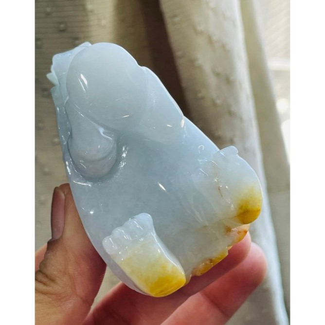 天然A貨緬甸玉 溫潤金黃雙彩手工巧雕代代相傳黃金龍龜翡翠襬件 細潤淡底色肉 黃霧巧雕帶子龍龜-細節圖8