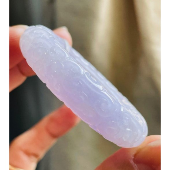 天然A貨緬甸玉 冰潤櫻花手工回紋雕大甜甜圈翡翠玉墜 起冰細膩滿色粉嫩紫 走兩抹亮紫 厚條過底色不失-細節圖3