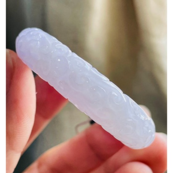 天然A貨緬甸玉 冰潤櫻花手工回紋雕大甜甜圈翡翠玉墜 起冰細膩滿色粉嫩紫 走兩抹亮紫 厚條過底色不失-細節圖4