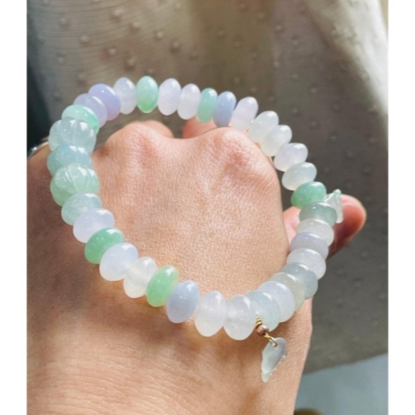 天然A貨緬甸玉 冰種多寶鼓珠8.5mm翡翠手串/手鍊 顆顆乾淨色多彩 夢幻馬卡龍 附台証高貨手珠-細節圖2