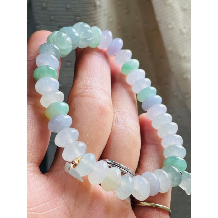 天然A貨緬甸玉 冰種多寶鼓珠8.5mm翡翠手串/手鍊 顆顆乾淨色多彩 夢幻馬卡龍 附台証高貨手珠-細節圖3