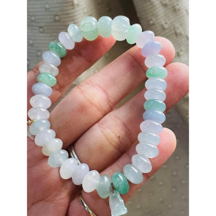 天然A貨緬甸玉 冰種多寶鼓珠8.5mm翡翠手串/手鍊 顆顆乾淨色多彩 夢幻馬卡龍 附台証高貨手珠-細節圖4