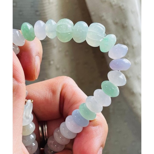 天然A貨緬甸玉 冰種多寶鼓珠8.5mm翡翠手串/手鍊 顆顆乾淨色多彩 夢幻馬卡龍 附台証高貨手珠-細節圖5