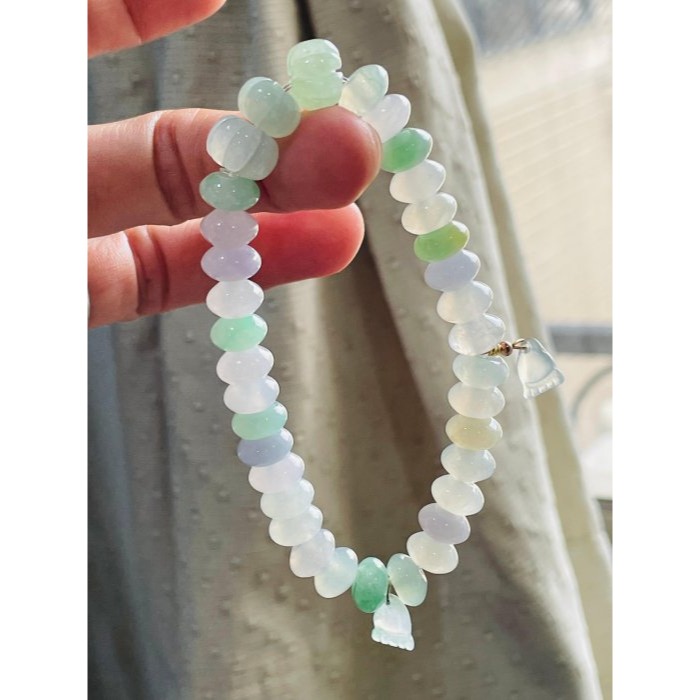 天然A貨緬甸玉 冰種多寶鼓珠8.5mm翡翠手串/手鍊 顆顆乾淨色多彩 夢幻馬卡龍 附台証高貨手珠-細節圖7