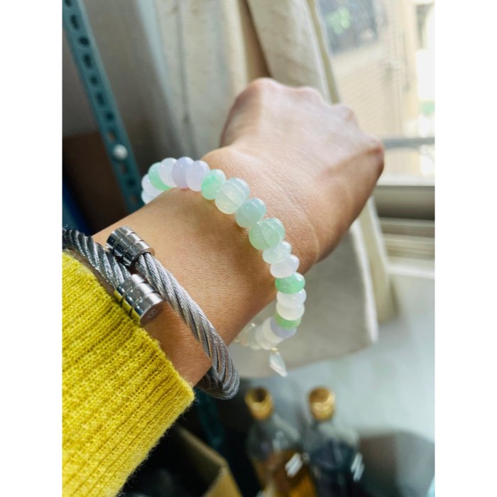 天然A貨緬甸玉 冰種多寶鼓珠8.5mm翡翠手串/手鍊 顆顆乾淨色多彩 夢幻馬卡龍 附台証高貨手珠-細節圖8