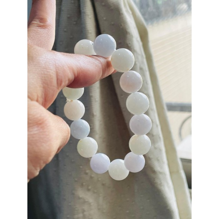 天然A貨緬甸玉 芙蓉種 膠潤粉春彩帶金13mm圓珠翡翠手串/手鍊16cm 老形膠珠 粉嫩紫綠顆顆色滿 帶灑金 附台証-細節圖7