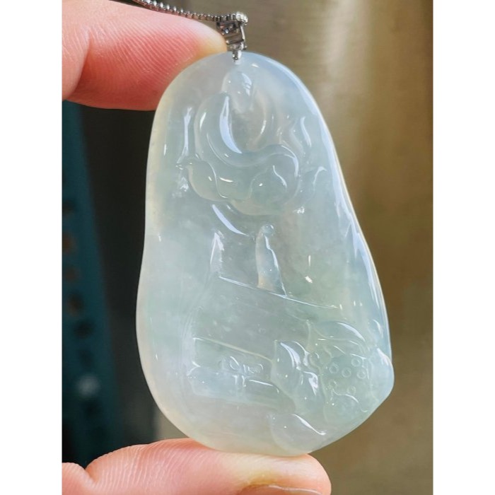 天然A貨緬甸玉 收藏件 木拿冰玻種藍剛天道翡翠18K金佛墜 木那泛光起剛滿底色 透字完美無瑕佛牌-細節圖2