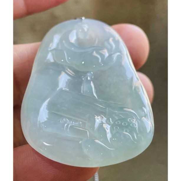 天然A貨緬甸玉 收藏件 木拿冰玻種藍剛天道翡翠18K金佛墜 木那泛光起剛滿底色 透字完美無瑕佛牌-細節圖4