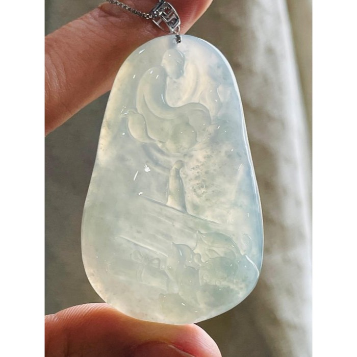 天然A貨緬甸玉 收藏件 木拿冰玻種藍剛天道翡翠18K金佛墜 木那泛光起剛滿底色 透字完美無瑕佛牌-細節圖8