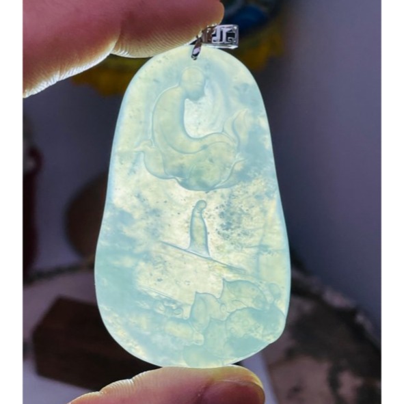 天然A貨緬甸玉 收藏件 木拿冰玻種藍剛天道翡翠18K金佛墜 木那泛光起剛滿底色 透字完美無瑕佛牌-細節圖9