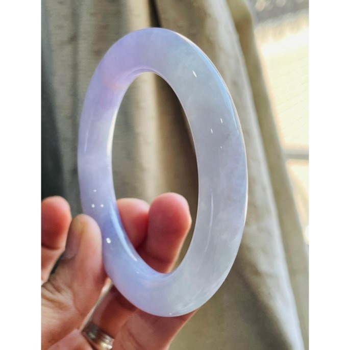 天然A貨緬甸玉 冰潤亮紫俏綠圓條翡翠圓骨鐲56 18圍 濃郁亮紫帶淡綠 大器厚裝粗條 附台証-細節圖7