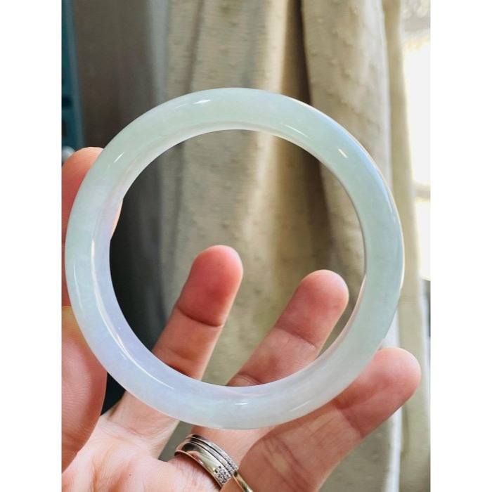 天然A貨緬甸玉 冰潤粉春彩正圈翡翠平安鐲57 18圍 粉嫩淡紫綠滿色 寬條厚裝 附台証-細節圖2