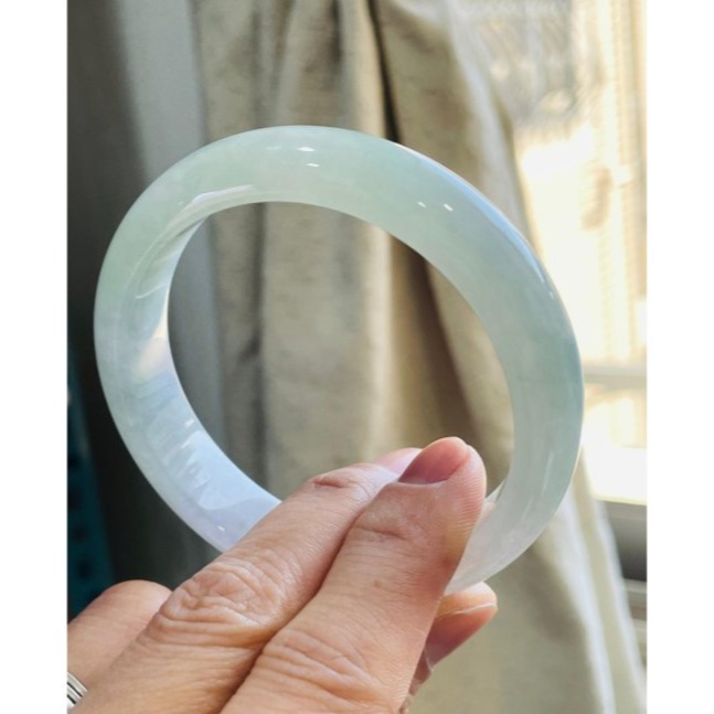 天然A貨緬甸玉 冰潤粉春彩正圈翡翠平安鐲57 18圍 粉嫩淡紫綠滿色 寬條厚裝 附台証-細節圖7