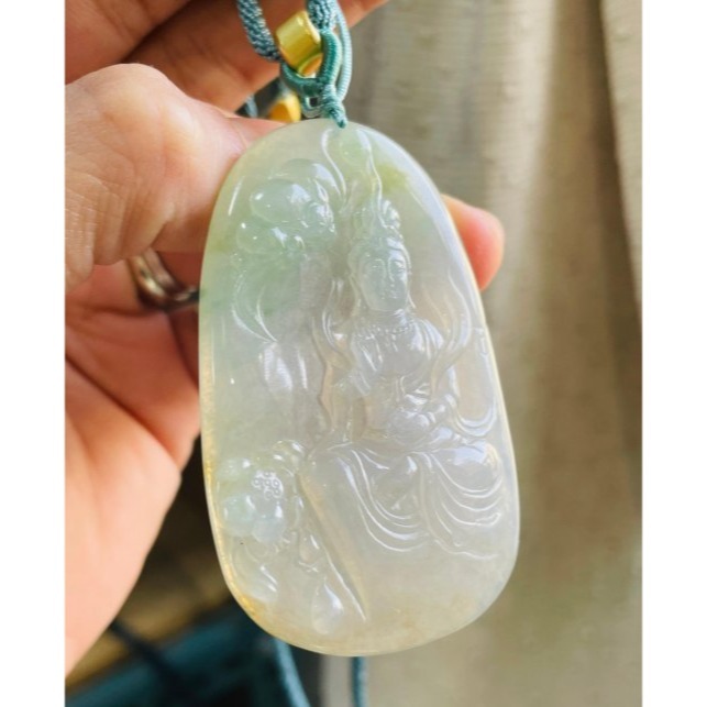 天然A貨緬甸玉 冰種小三彩如意寶珠觀音翡翠佛牌 冰透字方正圓潤牌形 法像莊嚴慈悲 附台証-細節圖2