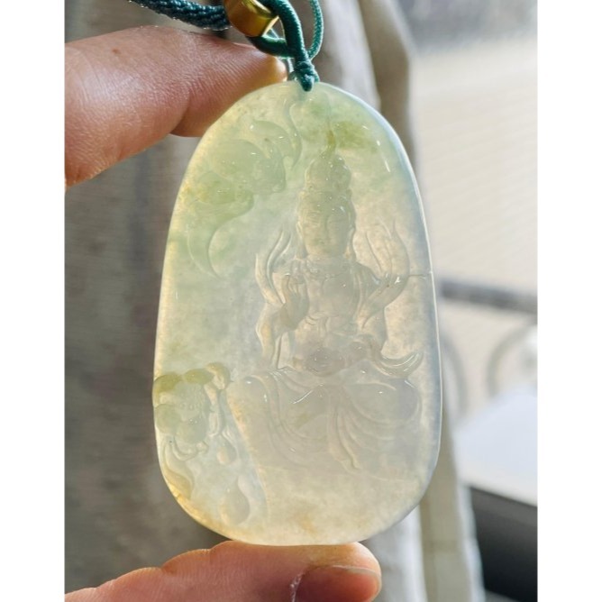 天然A貨緬甸玉 冰種小三彩如意寶珠觀音翡翠佛牌 冰透字方正圓潤牌形 法像莊嚴慈悲 附台証-細節圖7
