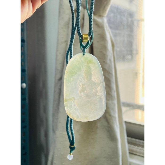 天然A貨緬甸玉 冰種小三彩如意寶珠觀音翡翠佛牌 冰透字方正圓潤牌形 法像莊嚴慈悲 附台証-細節圖8