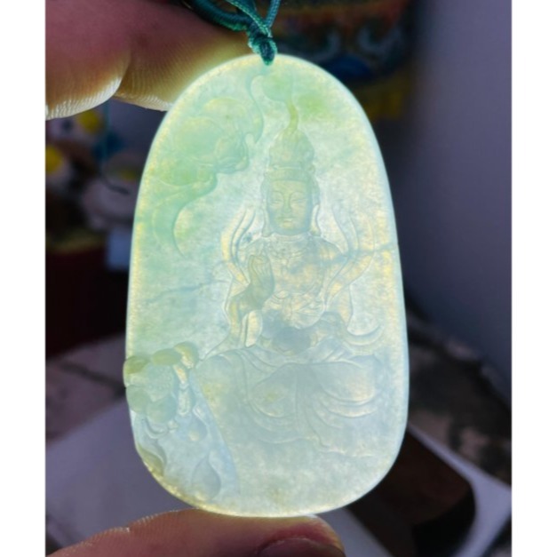 天然A貨緬甸玉 冰種小三彩如意寶珠觀音翡翠佛牌 冰透字方正圓潤牌形 法像莊嚴慈悲 附台証-細節圖9
