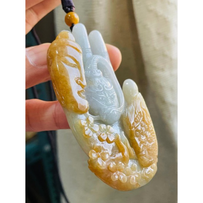 天然A貨緬甸玉 老坑黃雙彩全立體特色雕五指山收悟空翡翠佛牌 起冰油黃霧俏佛魔一念 綠肉巧如來五指 孫悟空-細節圖2