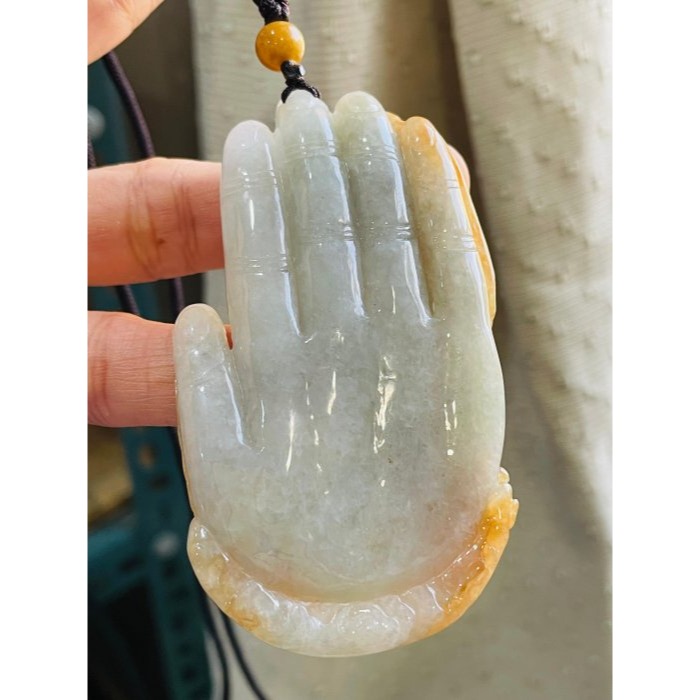 天然A貨緬甸玉 老坑黃雙彩全立體特色雕五指山收悟空翡翠佛牌 起冰油黃霧俏佛魔一念 綠肉巧如來五指 孫悟空-細節圖3