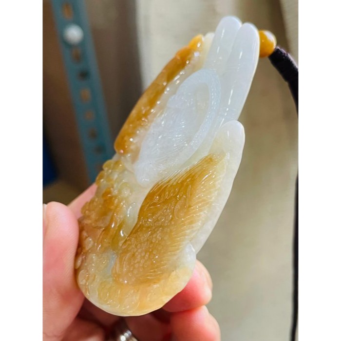 天然A貨緬甸玉 老坑黃雙彩全立體特色雕五指山收悟空翡翠佛牌 起冰油黃霧俏佛魔一念 綠肉巧如來五指 孫悟空-細節圖5